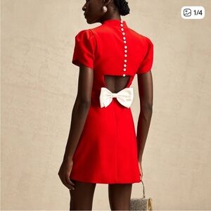 Miss Rosier Anna Red Petal-Sleeve Cut-Out Bow Mini Dress